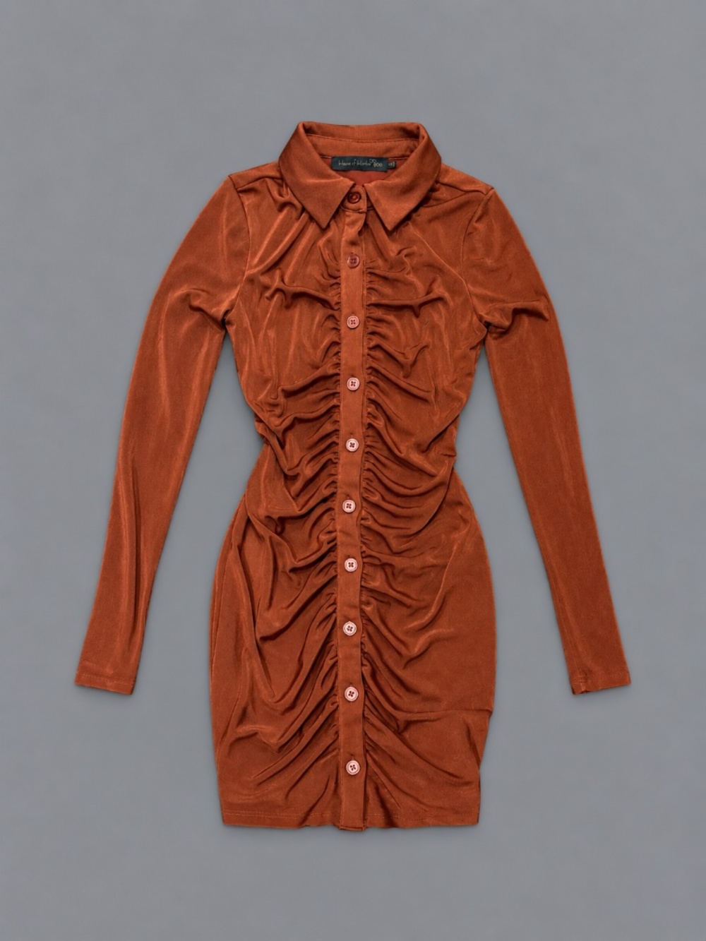 House of Harlow 1960 Rust Ruched Button Front Mini Dress – XS
